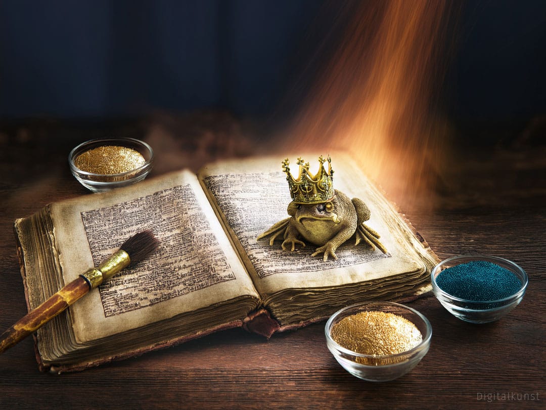 Eine geöffnete Schatztruhe mit Kunstmaterialien im Entdecker-Ambiente