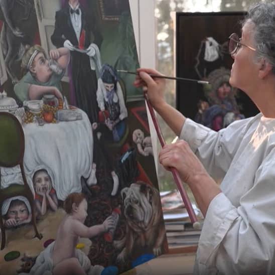 SR-Besuch im Atelier von Andrea Denis - beim Malen im Künstler-Atelier